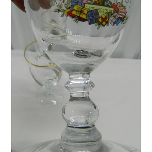 Spode Christmas Tree Goblet Set Of 3 Gold Rim 7" Footed Vintage Holiday Glasses - Picture 12 of 14